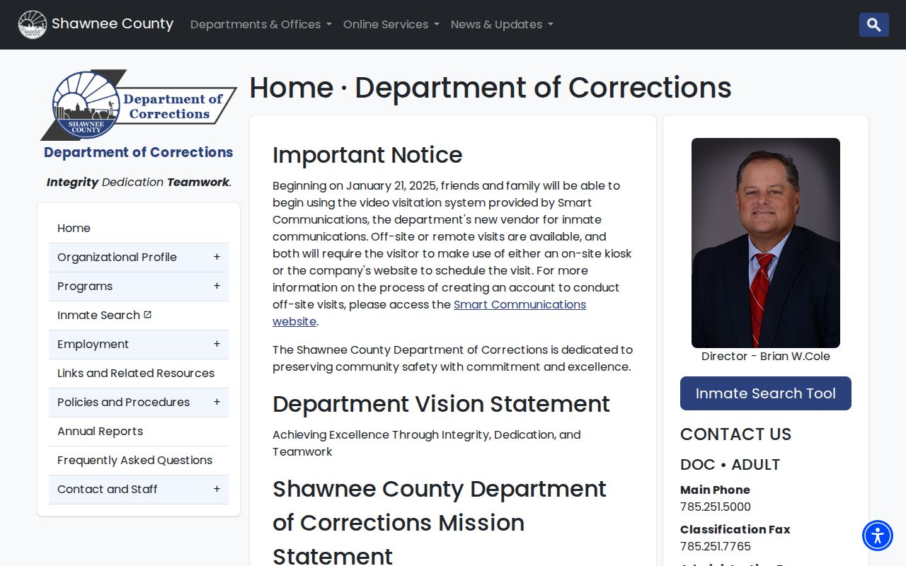 Shawnee County Adult Detention Center release records contact page