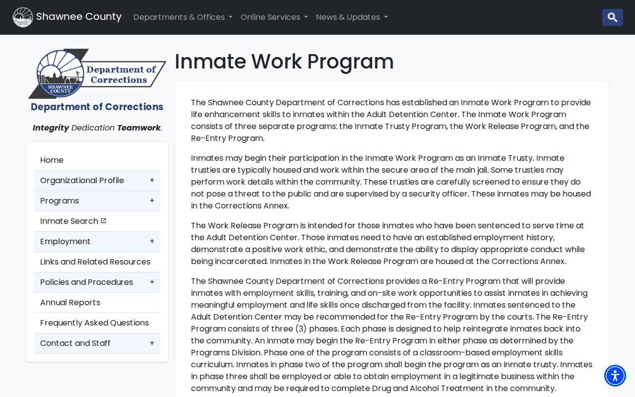 Shawnee County Corrections Annex work release and reentry program